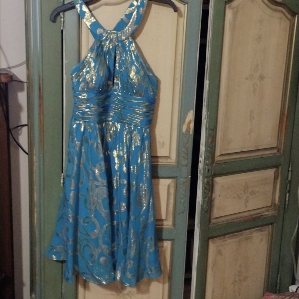 Cache Teal And Gold Sz 8 Short Gown